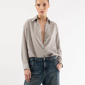 Nili Lotan gray Julien silk button down shirt blouse - Medium